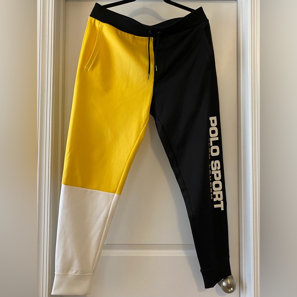 Polo Sport Ralph Lauren Colorblock Joggers Large Yelloow Black White Sweatpants